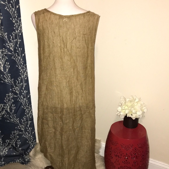 Flax Brown Linen Sleeveless Midi Dress Lagenlook - Picture 3 of 7